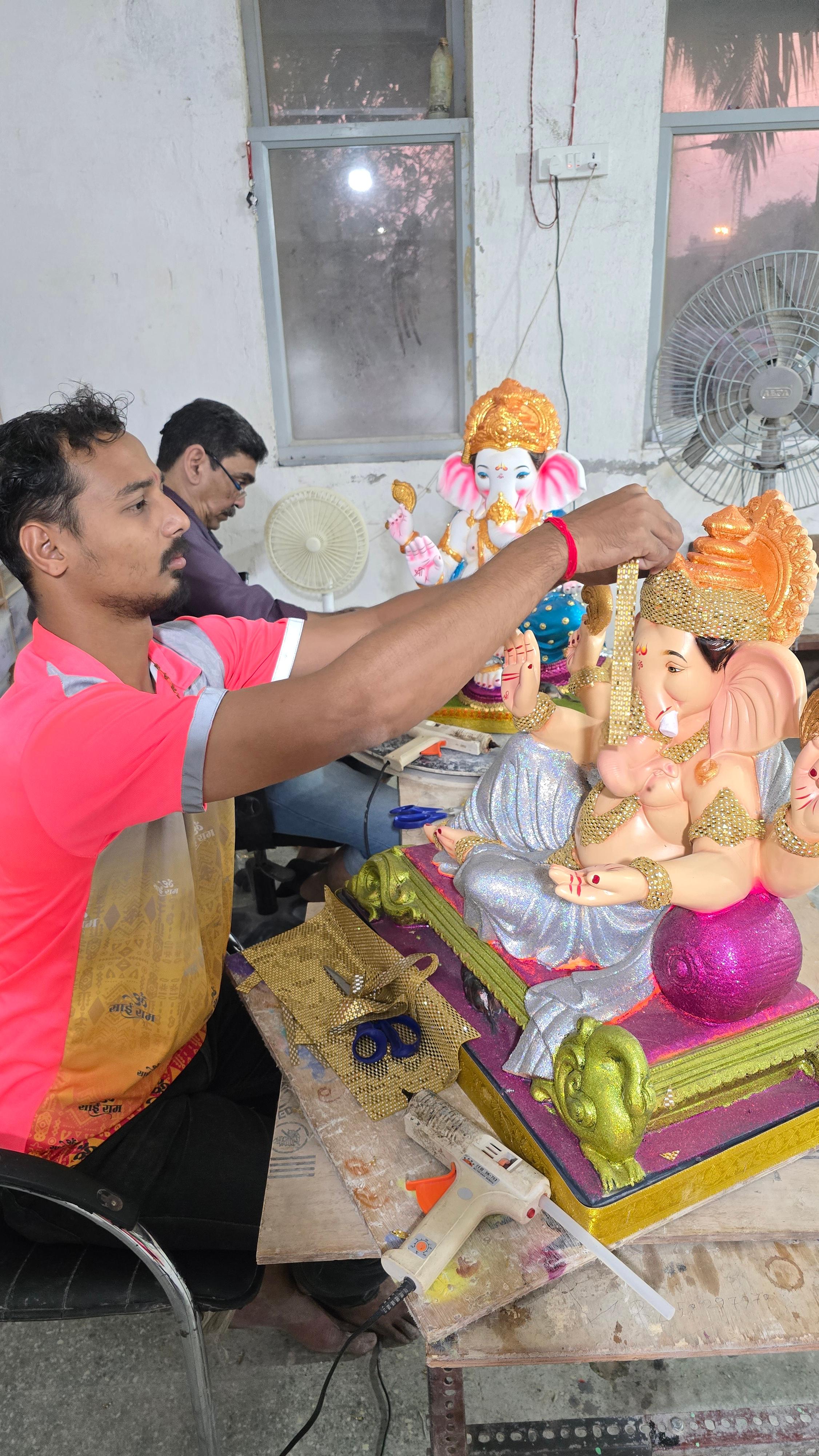 Finished eco-friendly Ganesha idols in the workshop