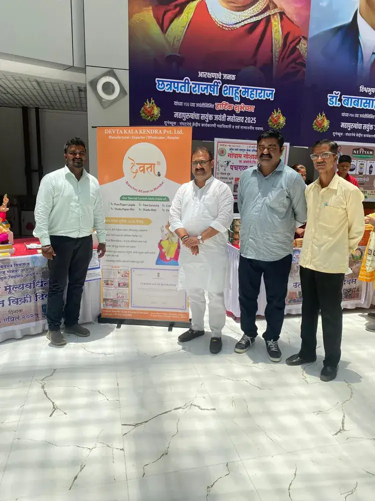 Visitors engaging with Devta eco-friendly Ganpati idols at Mantralaya