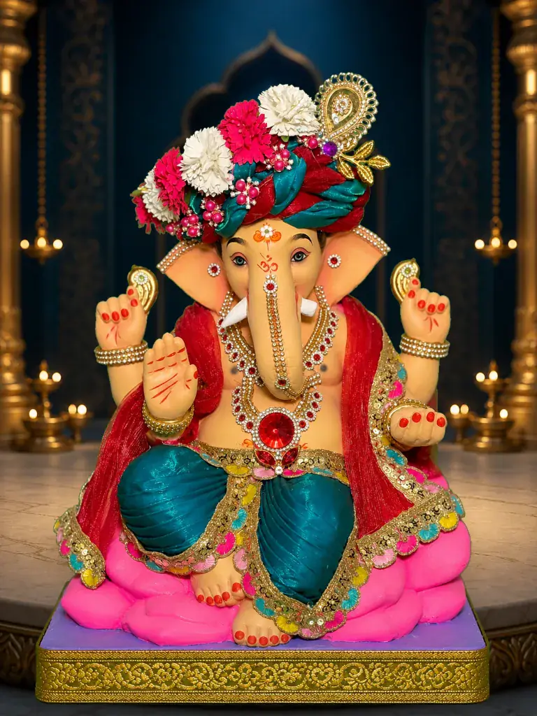 Lotus Kamal — 18 inch eco-friendly Shadu clay and paper mache Ganpati murti